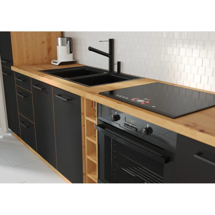 Meble kuchenne MODENA - 260 CM czarny/dąb artisan