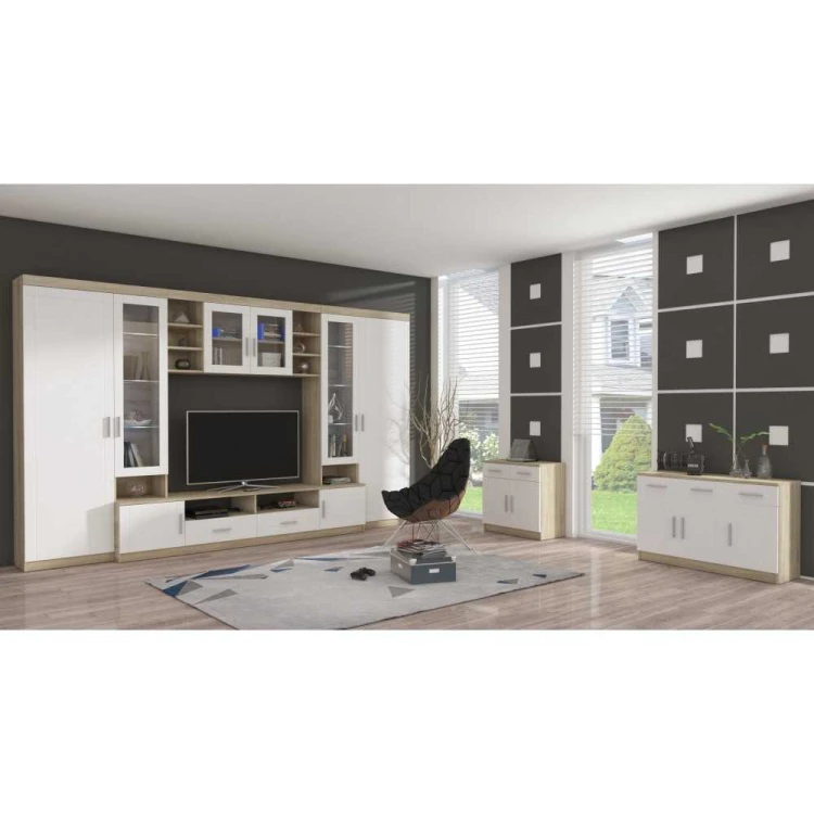 Klasyczna meblościanka PARIS 340 cm dąb sonoma + biały MDF