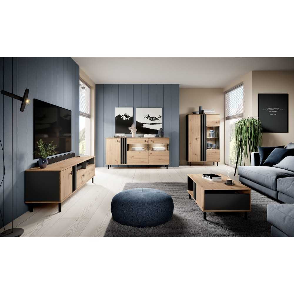 Stolik RTV 165 MADIS lamele artisan + antracyt