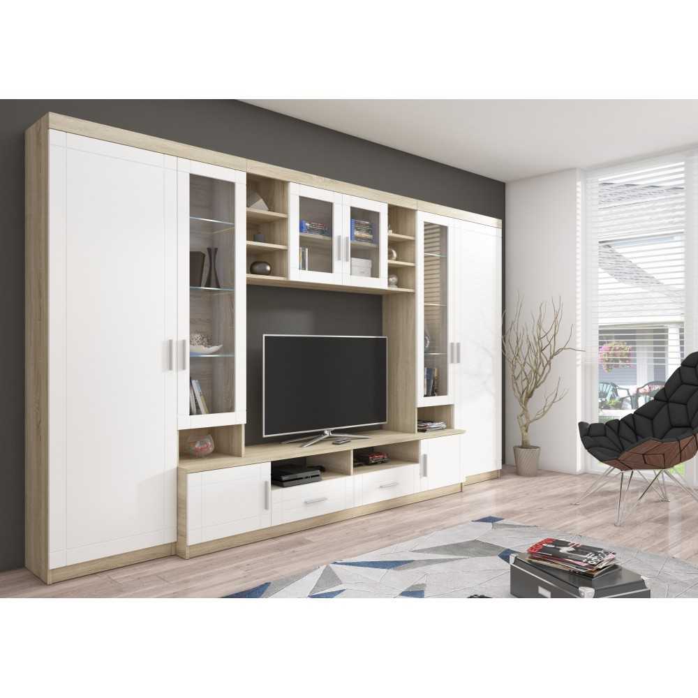Klasyczna meblościanka PARIS 340 cm dąb sonoma + biały MDF