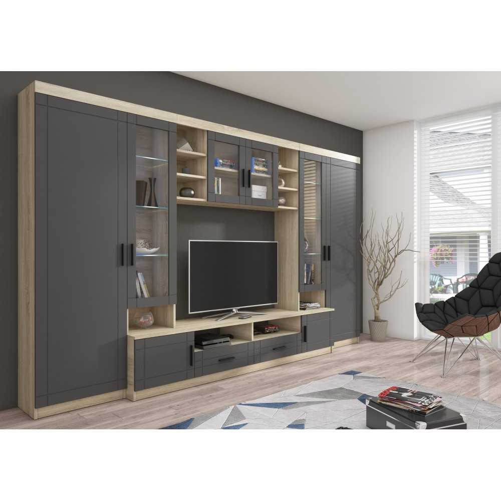 Klasyczna meblościanka PARIS 340 cm dąb sonoma + biały MDF