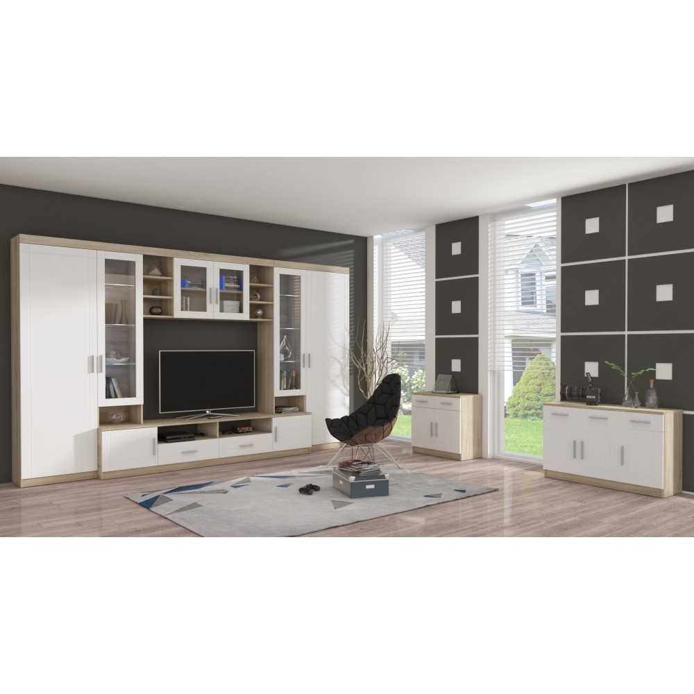 Klasyczna meblościanka PARIS 340 cm dąb sonoma + biały MDF
