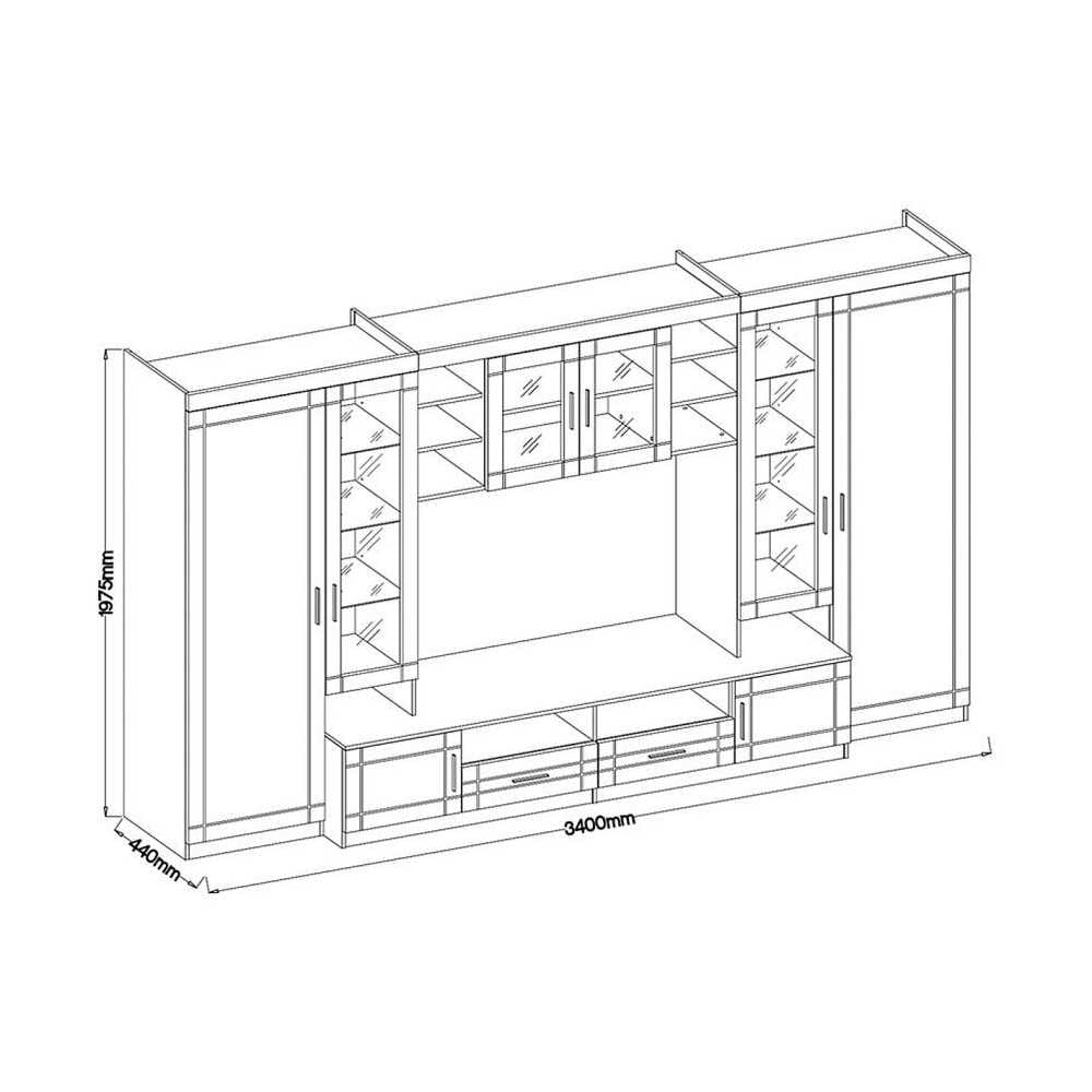 Klasyczna meblościanka PARIS 340 cm dąb sonoma + biały MDF