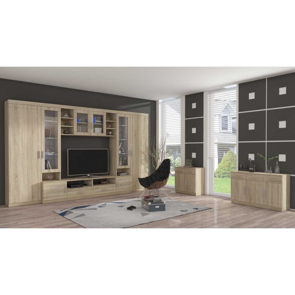 Klasyczna meblościanka PARIS 340 cm dąb sonoma + sonoma MDF
